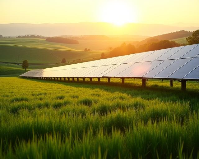 Instalación agrícola de paneles solares integrados en un paisaje rural