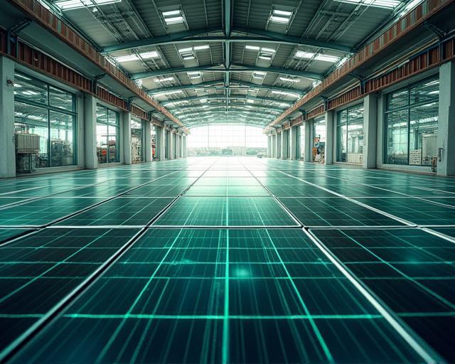 Instalación industrial de paneles solares en un entorno de fábrica